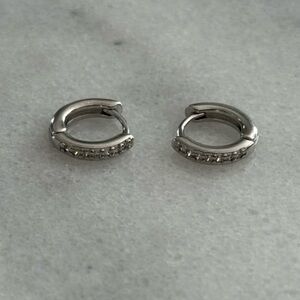 Sterling Silver Crystal Pave Small Huggie Hoop Earrings 

Brand New